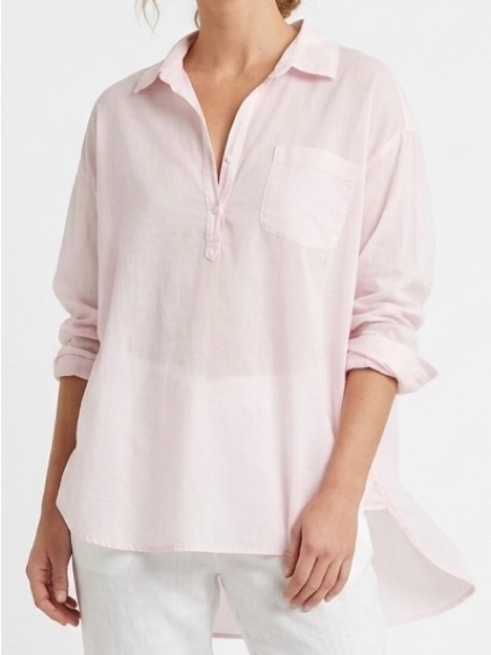 Sundry Destinations Oversize Shirt Soft Pink Cotton Popover Coastal Minimalist
